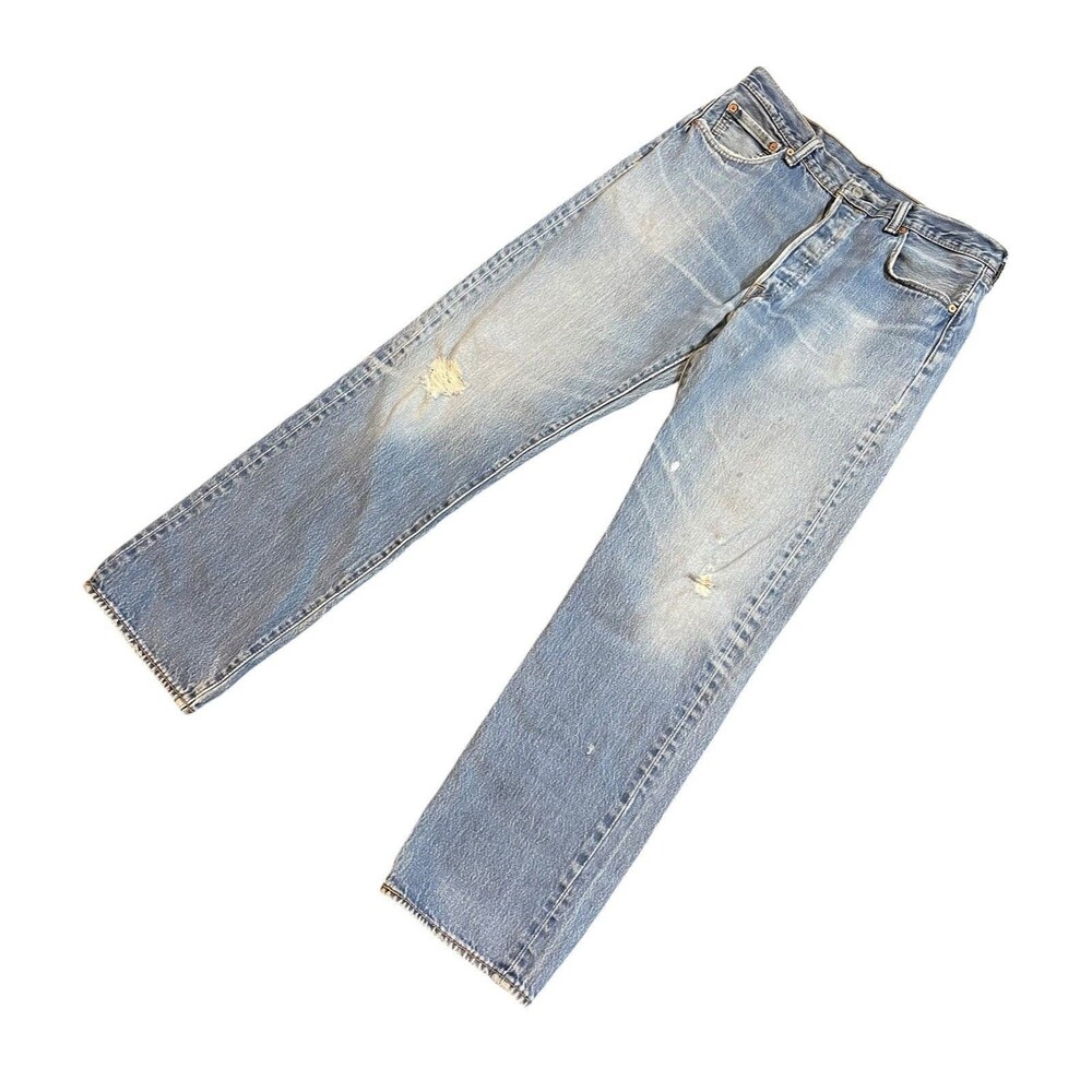 Levi’s 501 Original Fit Button Fly Distressed Blue Denim Jeans Size 36x36
